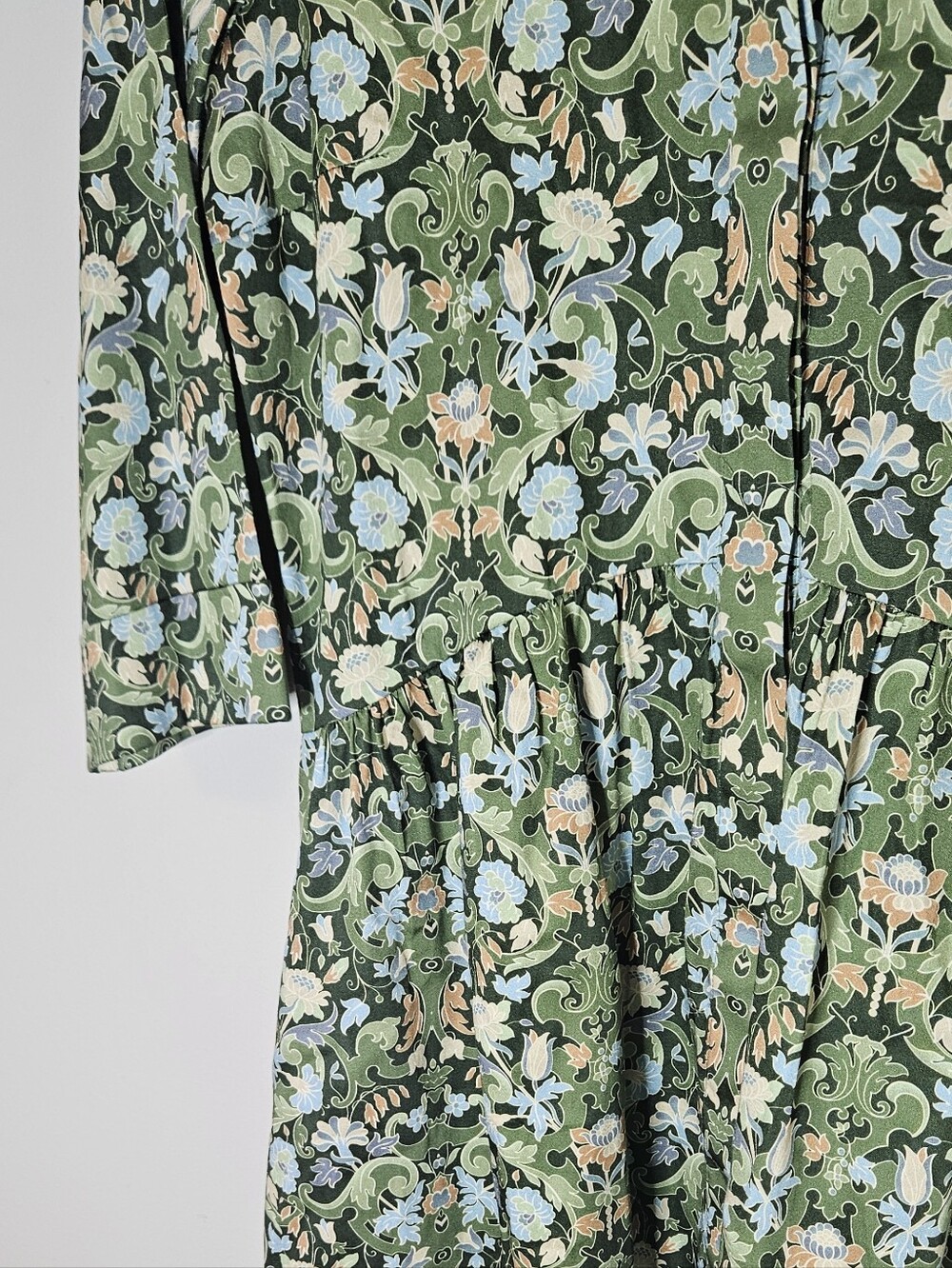 Tuckernuck Sage Deco Damask Royal Shirt Dress Mini Cotton Floral 3/4 Sleeves XXS - Picture 5 of 9